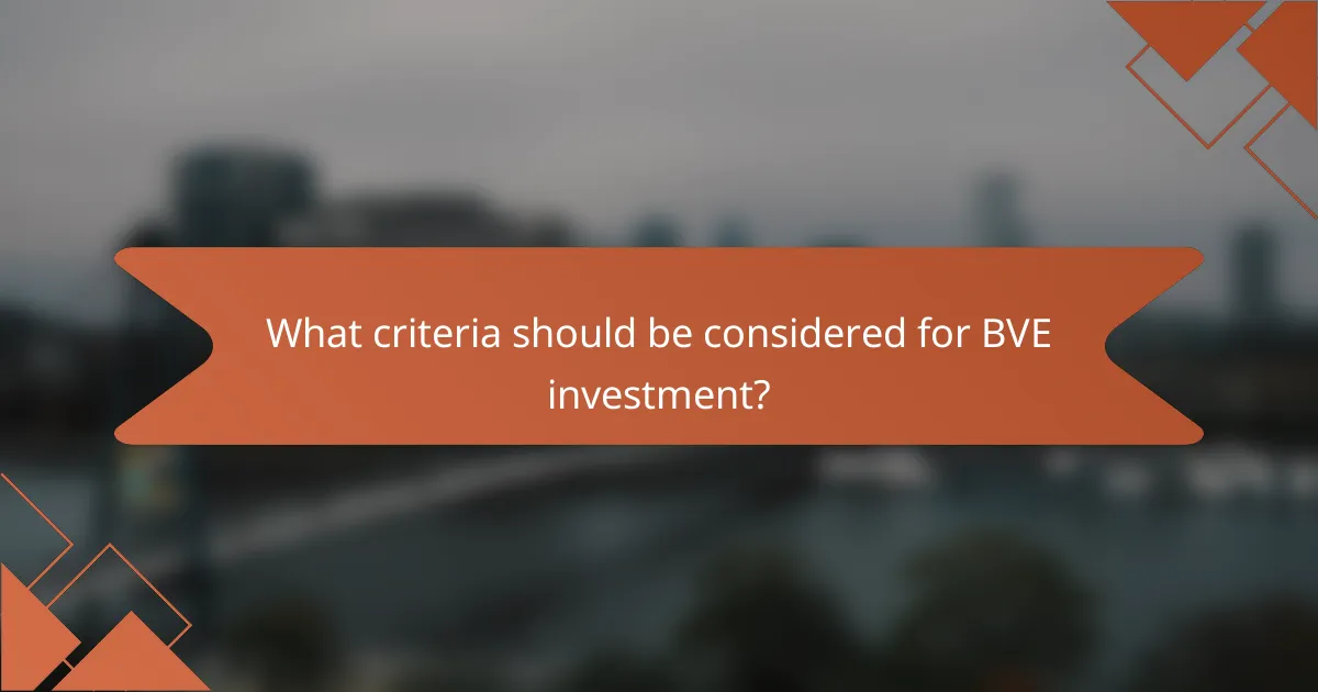 What criteria should be considered for BVE investment?